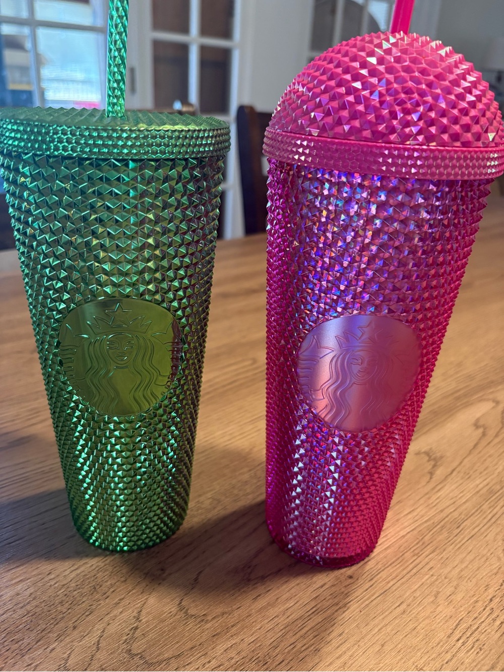 Starbucks Green and Pink Studded Reusable Tumbler Set